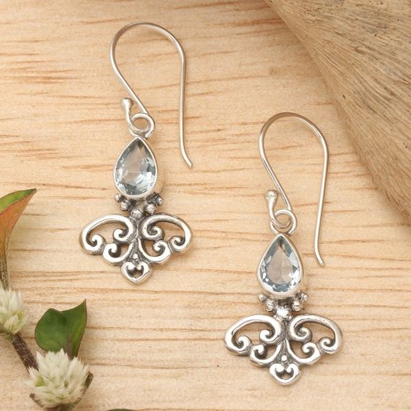 Alternate image for Spade-Shaped Faceted 2-Carat Blue Topaz Dangle Earrings Spades of Blue