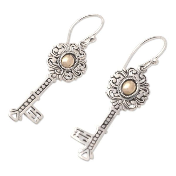 Alternate image for Gold-Accented Sterling Silver Key-Motif Dangle Earrings Unlock