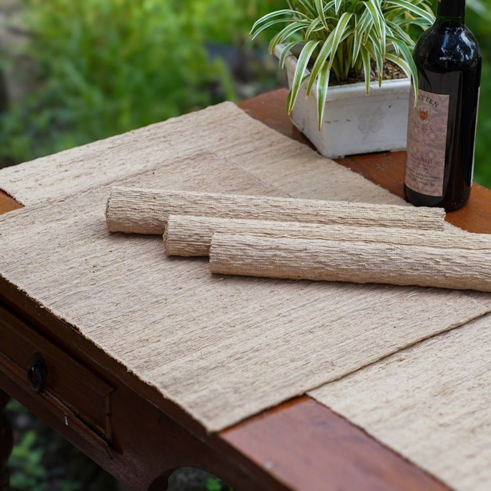 Set of 5 Cotton and Fragrant Root Table Runner and Placemats 'Natural Flavor'