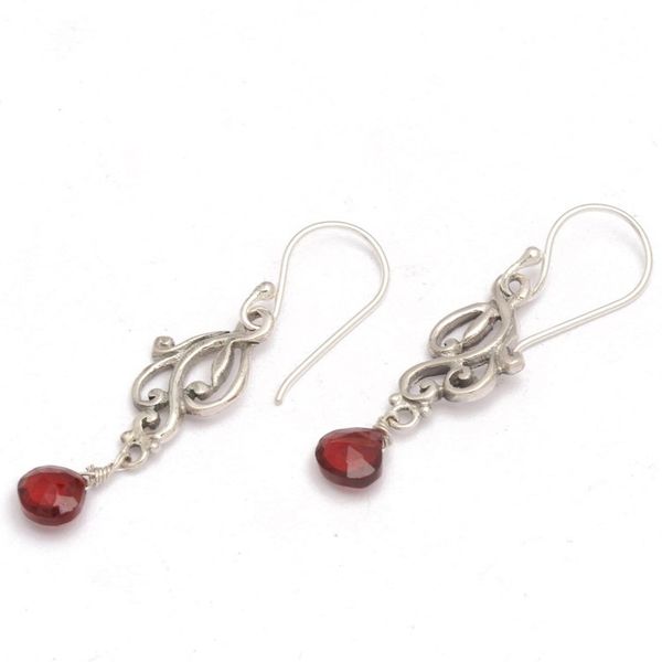 Alternate image for Vine-Shaped Natural Garnet Sterling Silver Dangle Earrings Romantic Nature