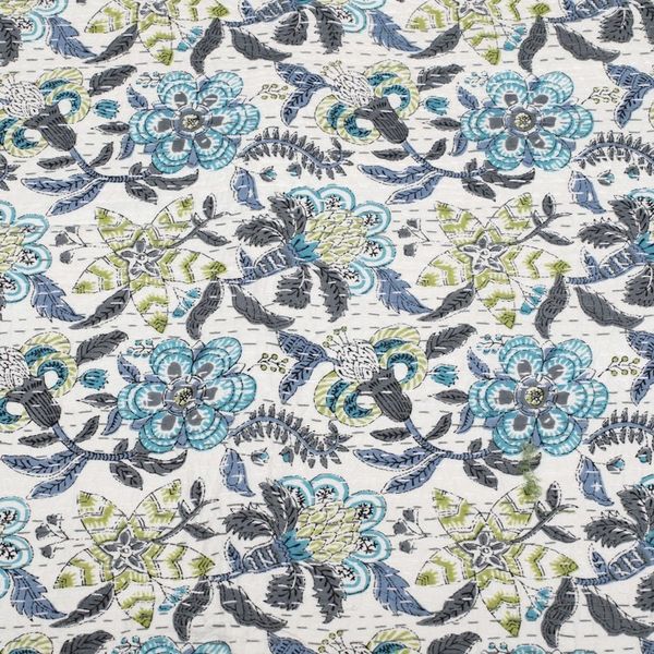 Alternate image for Kantha-Embroidered Cotton Queen Bedspread with Floral Print Kalamkari Garden