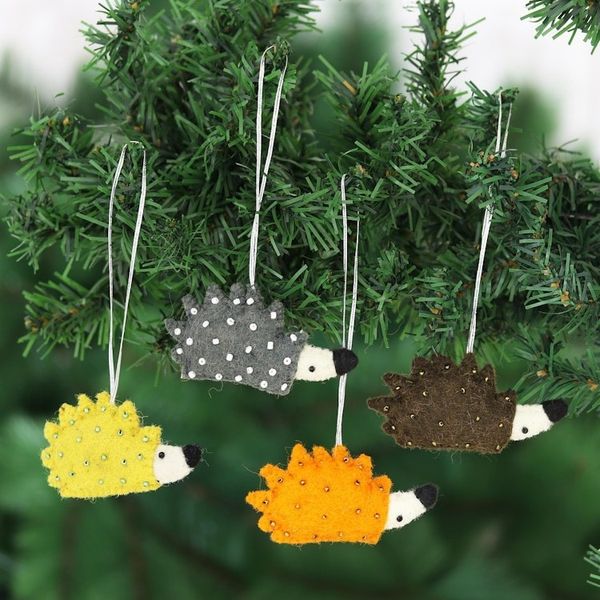 Alternate image for Playful Porcupine Wool Felt Ornaments Set of 4 Playful Porcupines