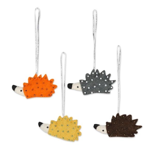 Alternate image for Playful Porcupine Wool Felt Ornaments Set of 4 Playful Porcupines