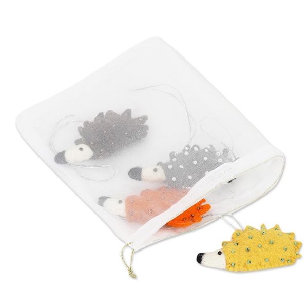 Alternate image for Playful Porcupine Wool Felt Ornaments Set of 4 Playful Porcupines