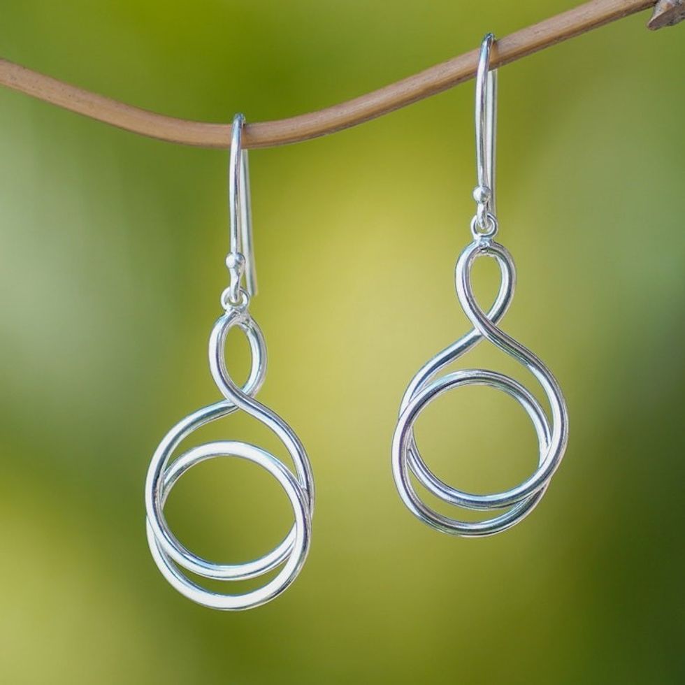 High-Polished Silver-Plated Brass Dangle Earrings from Bali 'Life Path'