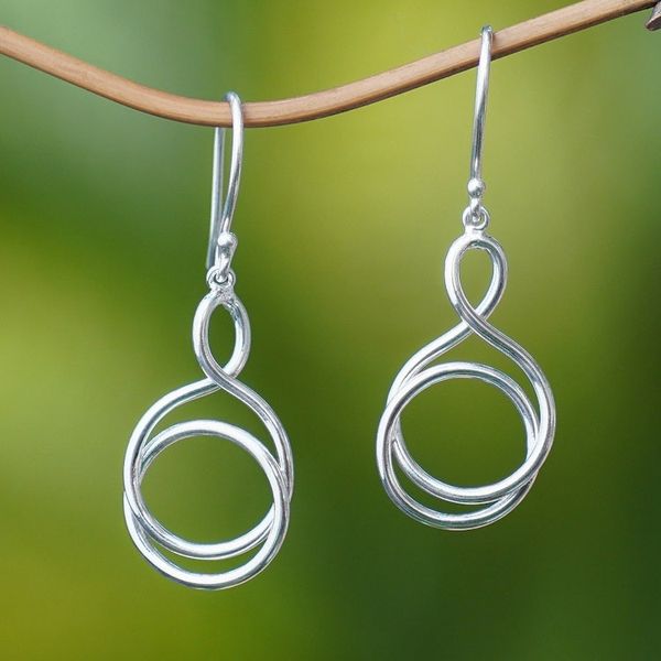 Alternate image for High-Polished Silver-Plated Brass Dangle Earrings from Bali Life Path