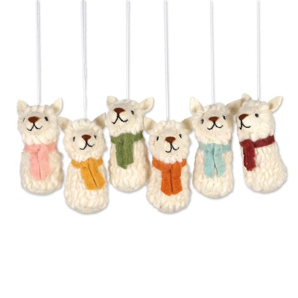 Alternate image for Animal-Themed Set of 6 Assorted Wool Felt Lamb Ornaments Cuddly Lambs