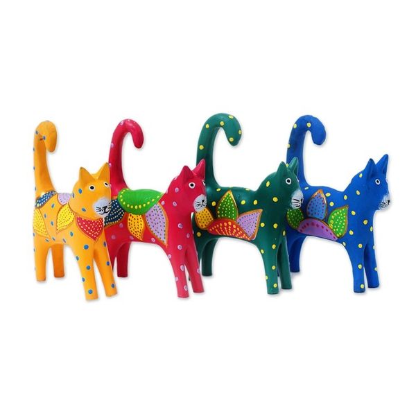 Alternate image for Set of 4 Hand-Painted Wooden Cat-Themed Christmas Ornaments Cat Tails