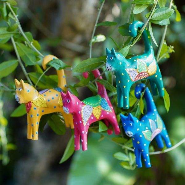 Alternate image for Set of 4 Hand-Painted Wooden Cat-Themed Christmas Ornaments Cat Tails