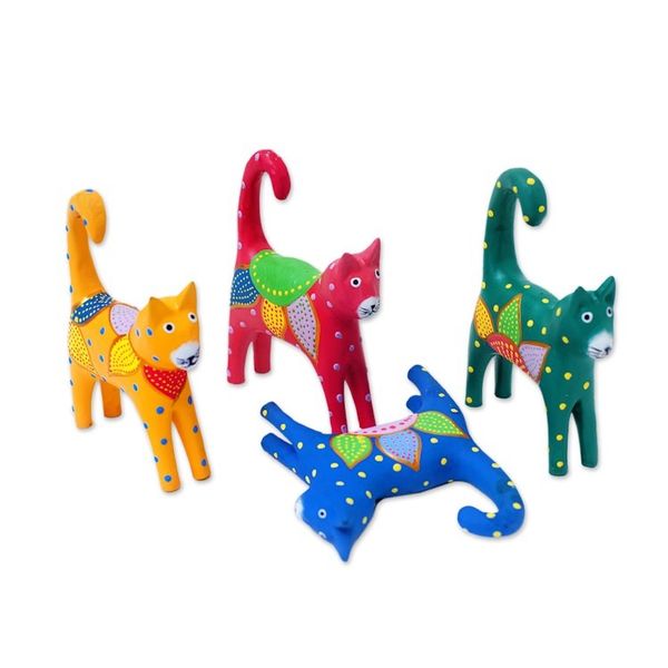 Alternate image for Set of 4 Hand-Painted Wooden Cat-Themed Christmas Ornaments Cat Tails