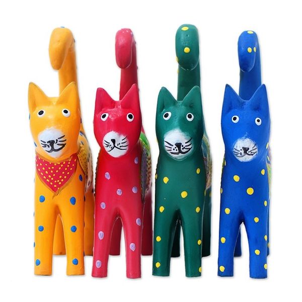 Alternate image for Set of 4 Hand-Painted Wooden Cat-Themed Christmas Ornaments Cat Tails