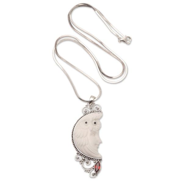 Alternate image for Artisan Crafted Sterling Silver Necklace with Garnet Snowy Owl