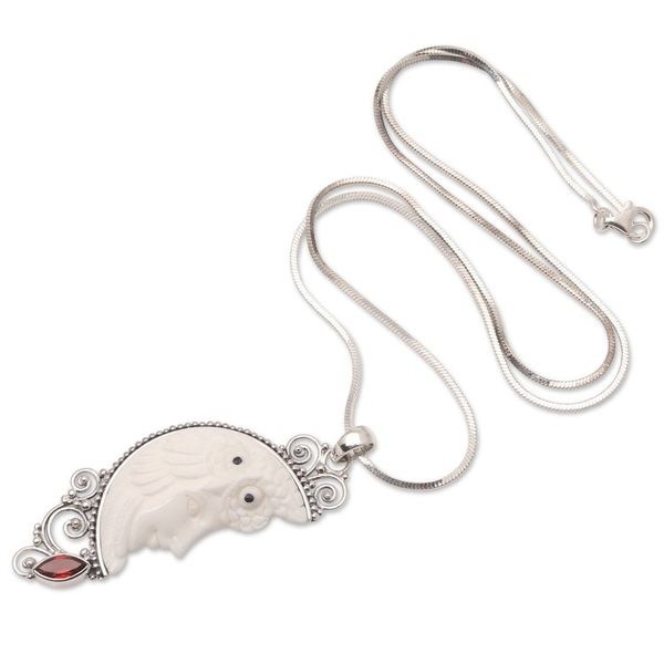 Alternate image for Artisan Crafted Sterling Silver Necklace with Garnet Snowy Owl