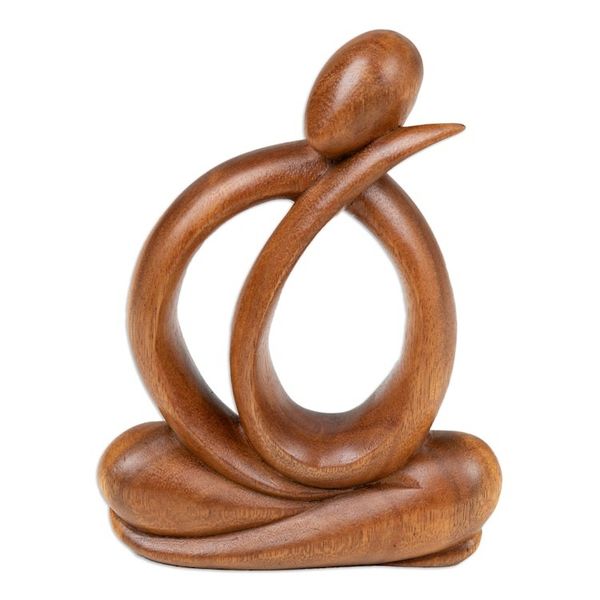 Alternate image for Modern Hand-Carved Suar Wood Sculpture of Abstract Person Imagination