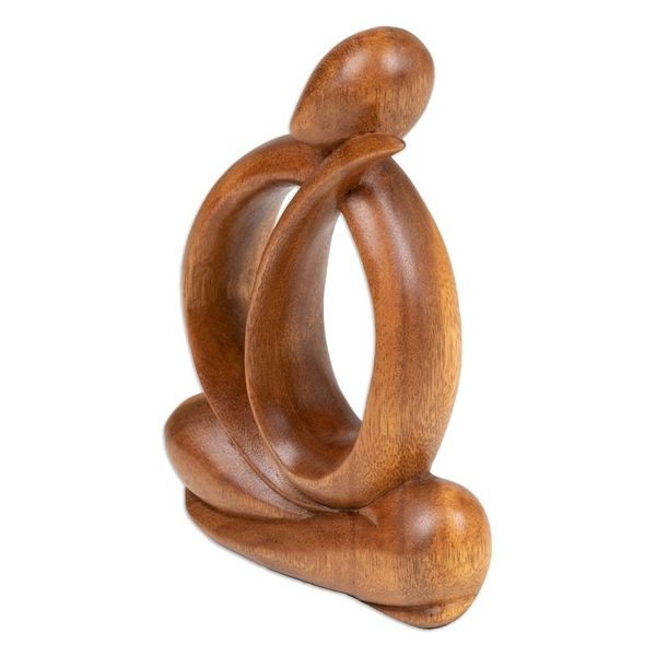 Alternate image for Modern Hand-Carved Suar Wood Sculpture of Abstract Person Imagination