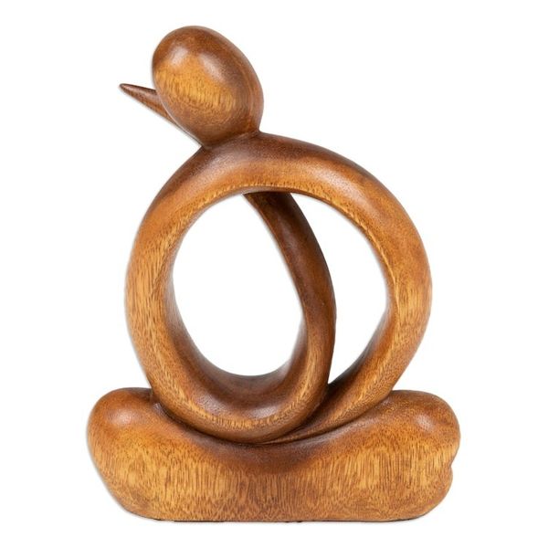 Alternate image for Modern Hand-Carved Suar Wood Sculpture of Abstract Person Imagination