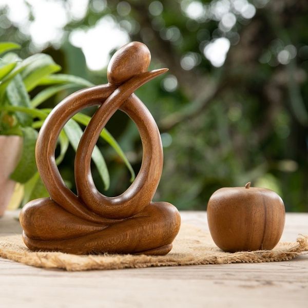 Alternate image for Modern Hand-Carved Suar Wood Sculpture of Abstract Person Imagination