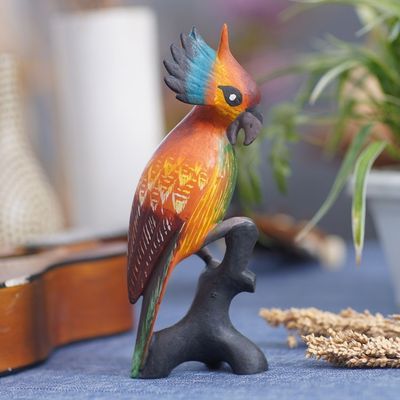 Alternate image for Indonesian Hand-carved  Hand-painted Cockatoo Wood Figurine Tame Cockatoo