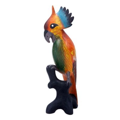 Alternate image for Indonesian Hand-carved  Hand-painted Cockatoo Wood Figurine Tame Cockatoo