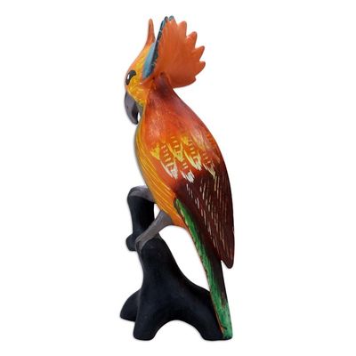 Alternate image for Indonesian Hand-carved  Hand-painted Cockatoo Wood Figurine Tame Cockatoo