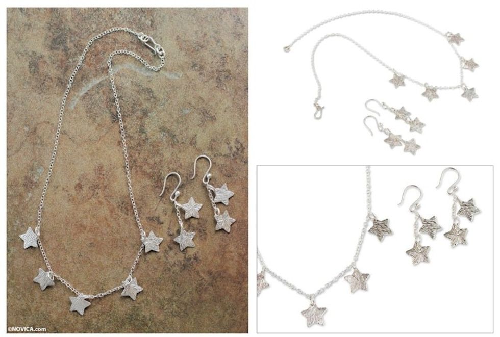 Handmade Silver Star Necklace and Earrings Set from Peru 'Tears of San Lorenzo'