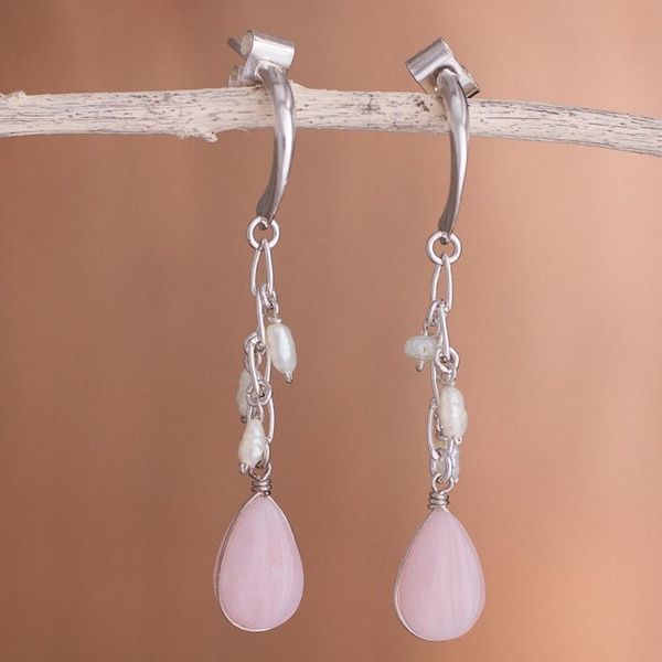 Alternate image for Pearl and Pink Opal Dangle Earrings from Peru Sweet Perfection