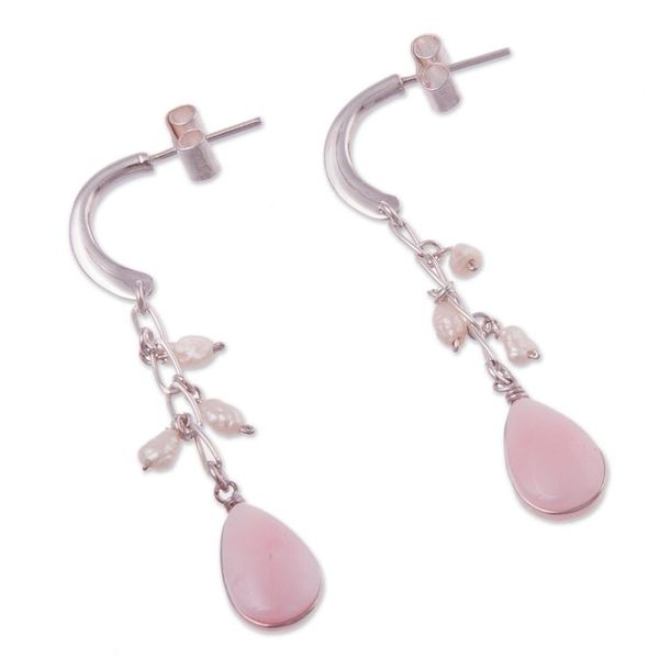 Alternate image for Pearl and Pink Opal Dangle Earrings from Peru Sweet Perfection