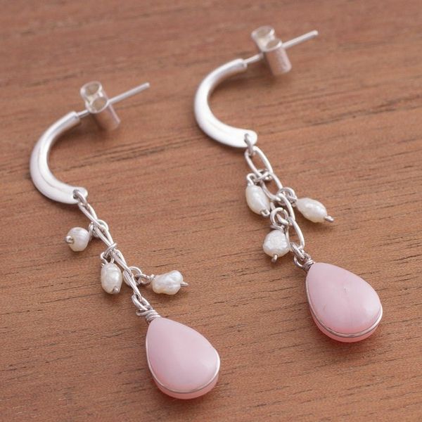 Alternate image for Pearl and Pink Opal Dangle Earrings from Peru Sweet Perfection