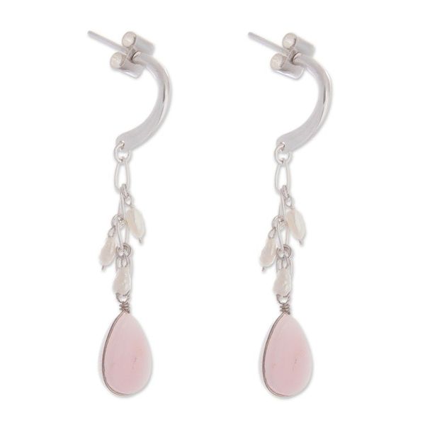 Alternate image for Pearl and Pink Opal Dangle Earrings from Peru Sweet Perfection