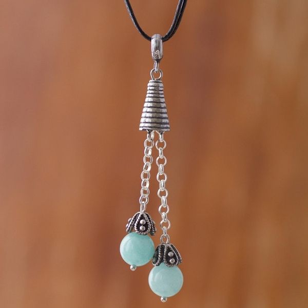Alternate image for Amazonite Pendant Necklace on Cotton Cord from Peru Floral Pendulums