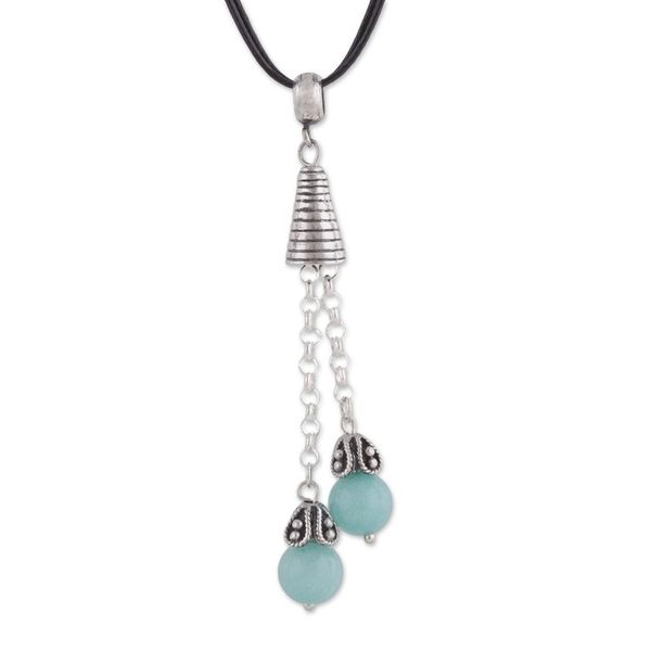 Alternate image for Amazonite Pendant Necklace on Cotton Cord from Peru Floral Pendulums