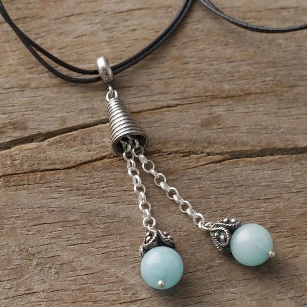 Alternate image for Amazonite Pendant Necklace on Cotton Cord from Peru Floral Pendulums