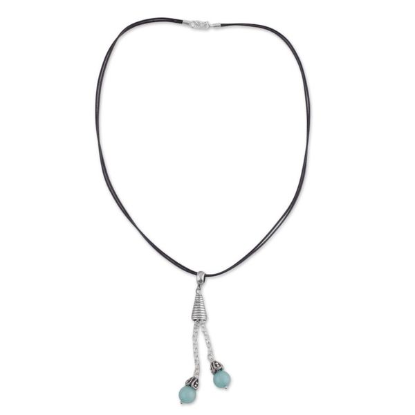 Alternate image for Amazonite Pendant Necklace on Cotton Cord from Peru Floral Pendulums