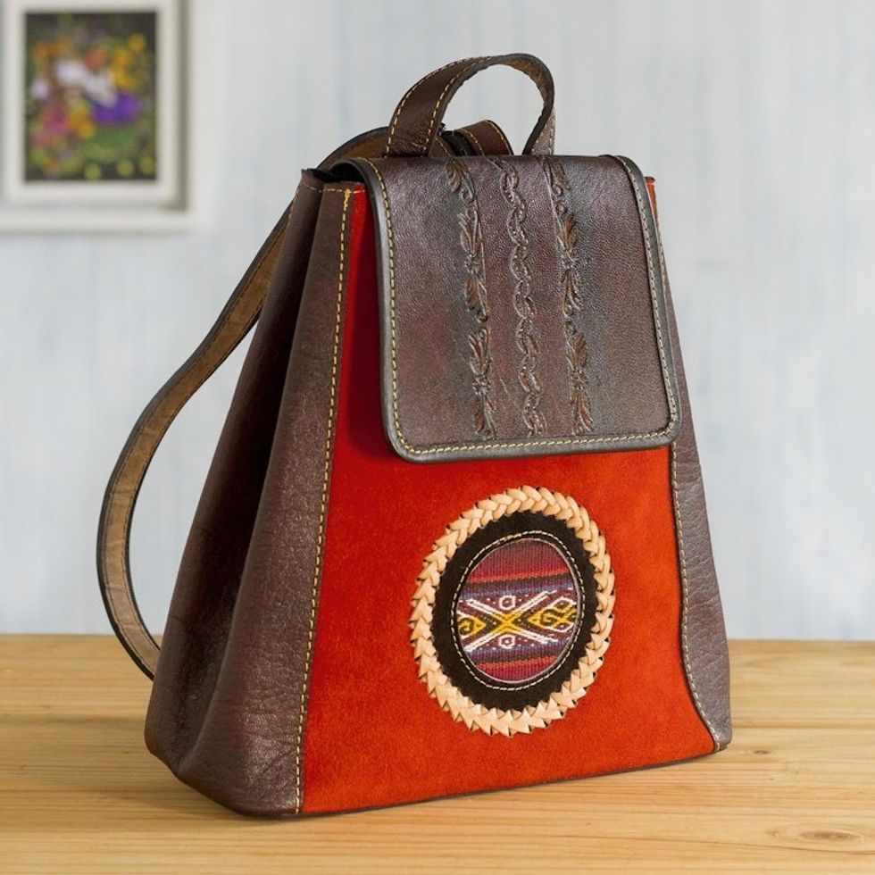 Leather and Suede Backpack with Wool Accent 'Andean Sunset'