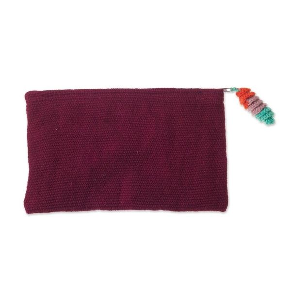 Alternate image for Handwoven Floral Wool Clutch in Maroon from Peru Peruvian Garden