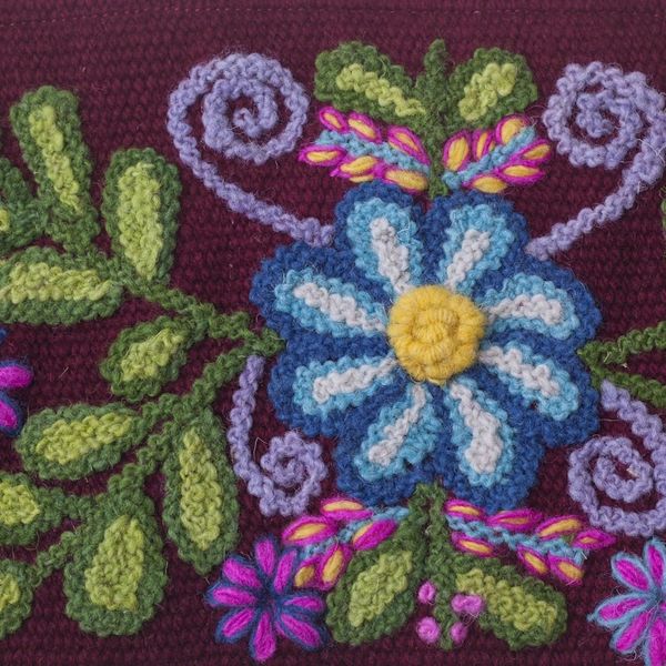 Alternate image for Handwoven Floral Wool Clutch in Maroon from Peru Peruvian Garden