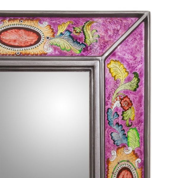 Alternate image for Floral Reverse-Painted Glass Wall Mirror in Purple from Peru Floral Medallions in Purple