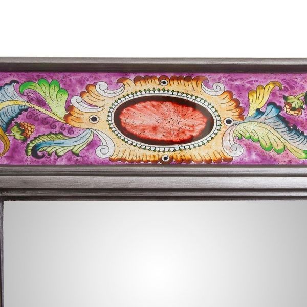 Alternate image for Floral Reverse-Painted Glass Wall Mirror in Purple from Peru Floral Medallions in Purple