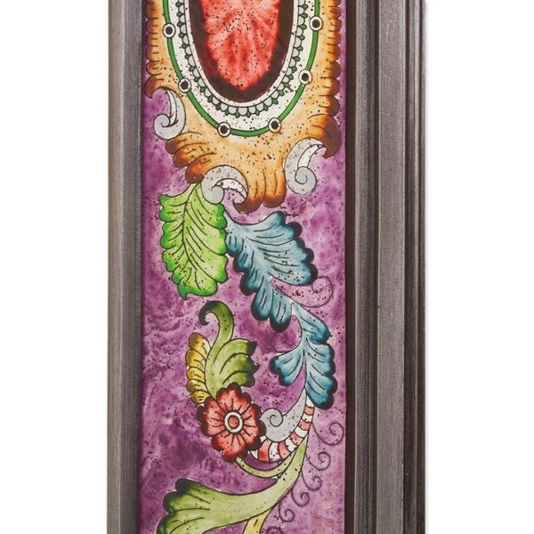 Alternate image for Floral Reverse-Painted Glass Wall Mirror in Purple from Peru Floral Medallions in Purple