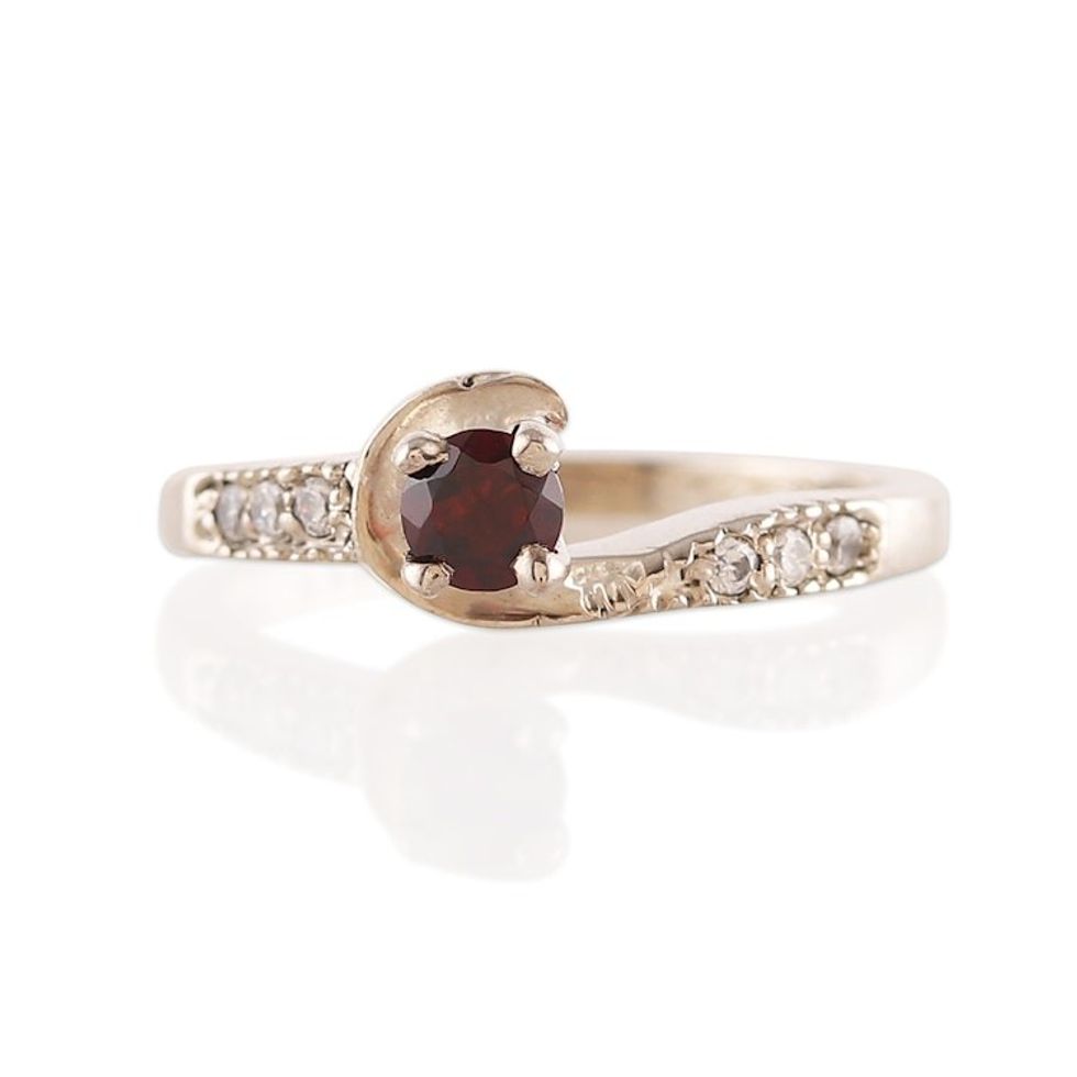 Faceted Garnet and Cubic Zirconia Solitaire Ring from India 'Immortal Romance'
