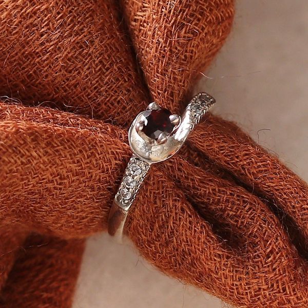 Alternate image for Faceted Garnet and Cubic Zirconia Solitaire Ring from India Immortal Romance