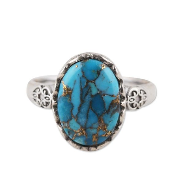 Alternate image for Polished Floral Oval Composite Turquoise Cocktail Ring Palatial Beauty