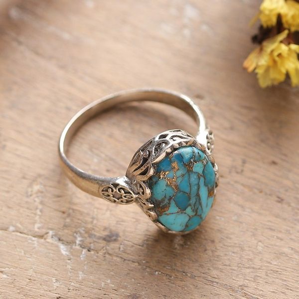 Alternate image for Polished Floral Oval Composite Turquoise Cocktail Ring Palatial Beauty