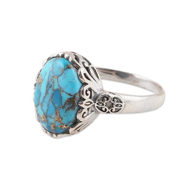 Alternate image for Polished Floral Oval Composite Turquoise Cocktail Ring Palatial Beauty