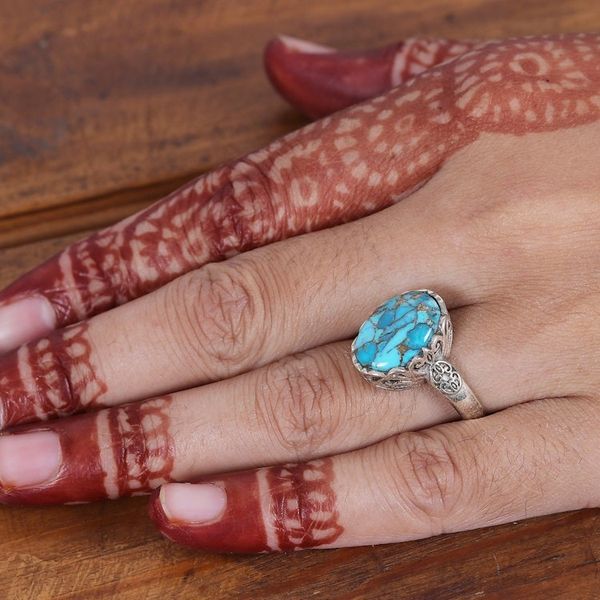 Alternate image for Polished Floral Oval Composite Turquoise Cocktail Ring Palatial Beauty