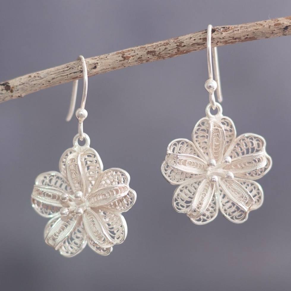Sterling Filigree Dangle Earrings 'Floral Treasure'