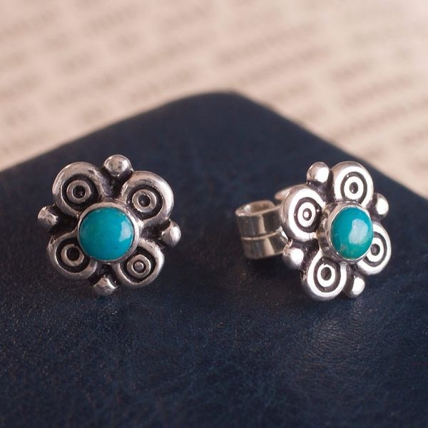 Alternate image for Artisan Crafted Chrysocolla Stud Earrings from Peru Divine Sweetness