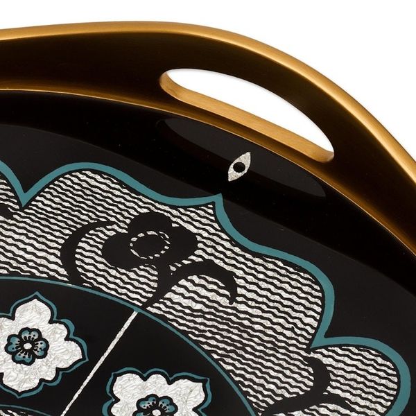 Alternate image for Black and Silver Reverse-Painted Glass Tray Andean Mandala in Silver