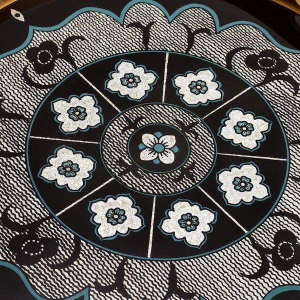 Alternate image for Black and Silver Reverse-Painted Glass Tray Andean Mandala in Silver