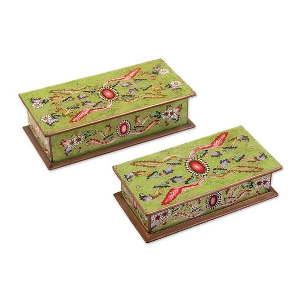 Alternate image for Handcrafted Reverse Painted Glass Jewelry Boxes Pair Ruby